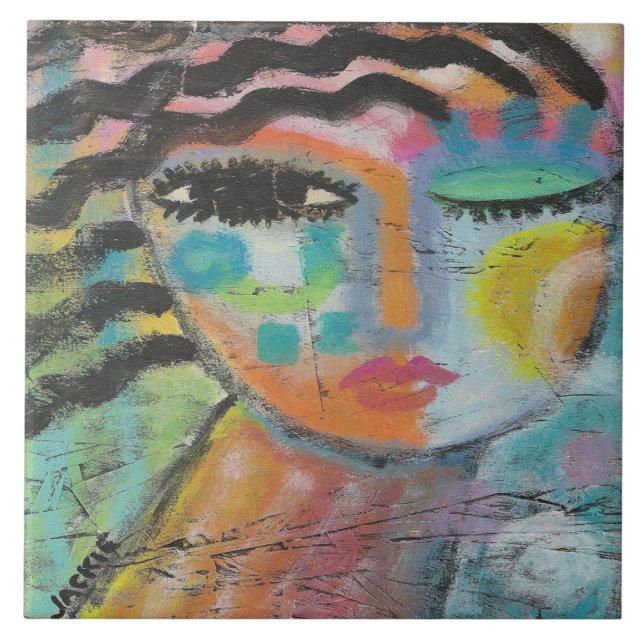 I Feel Good Abstract Acrylic Painting on OSB Board Tile (Front)