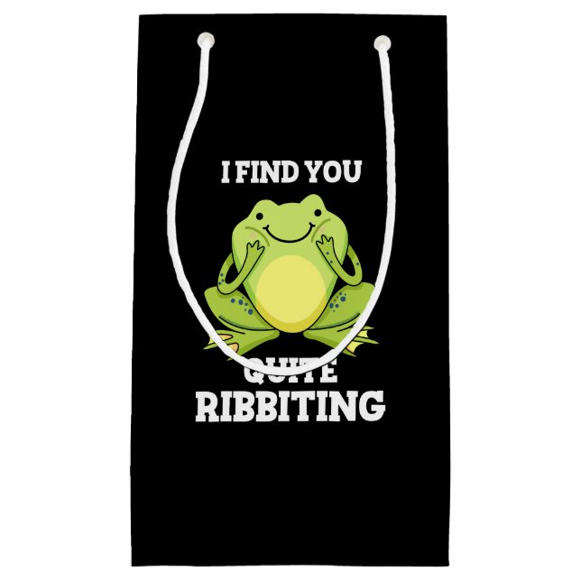 I Find You Quite Ribbiting Funny Frog Pun Dark BG Small Gift Bag (Front)