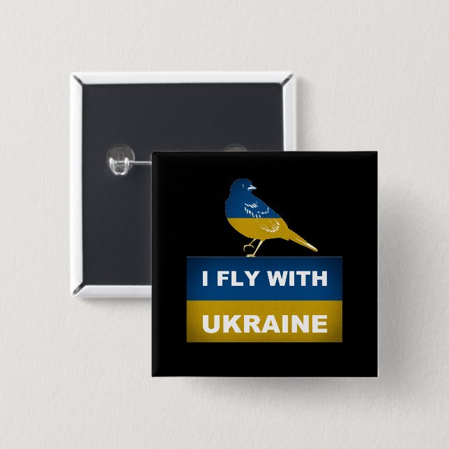 I Fly With Ukraine, National Nightingale Bird 15 Cm Square Badge (Front & Back)