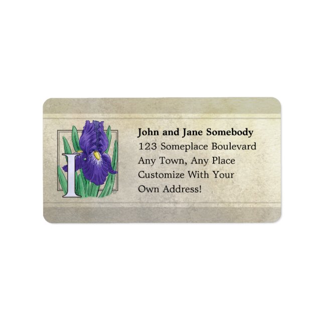 I for Iris Flower Monogram Label (Front)