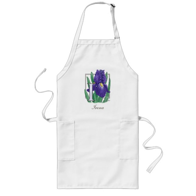 I for Iris Flower Monogram Long Apron (Front)