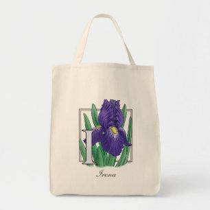 I for Iris Flower Monogram Tote Bag