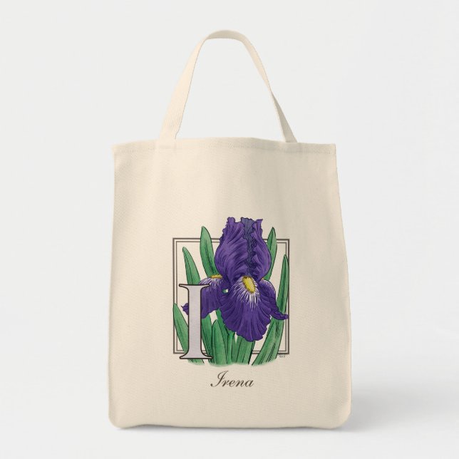 I for Iris Flower Monogram Tote Bag (Front)