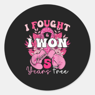 I Fought And I Won 5 Years Free Breast Cancer Awar Classic Round Sticker