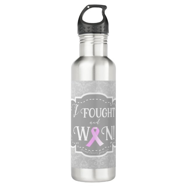 I Fought and Won | Breast Cancer Survivor 710 Ml Water Bottle (Front)