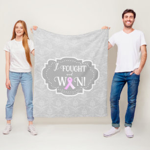 I Fought and Won   Breast Cancer Survivor Fleece Blanket