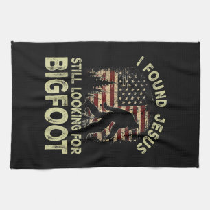 I Found Jesus Still Looking Bigfoot Funny Summer C Tea Towel