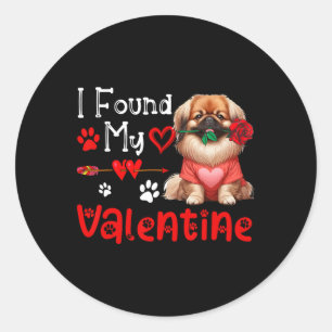 I Found My Valentine Pekingese With Flower Cute He Classic Round Sticker