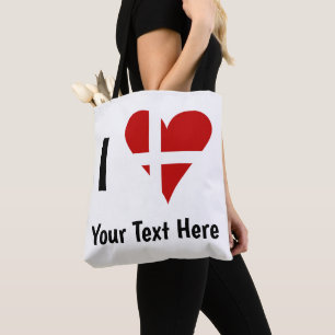 I (Funky Heart Shaped Danish Flag) Your Text Tote Bag