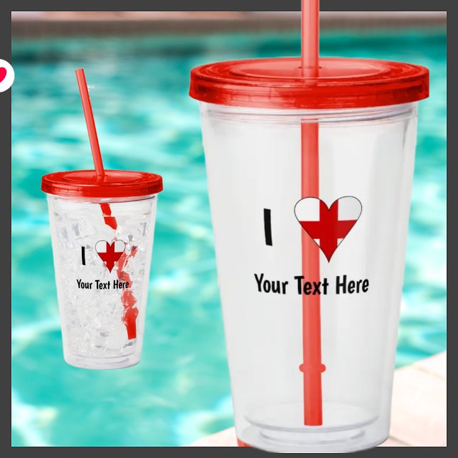 I (Funky Heart Shaped English Flag) Your Text Acrylic Tumbler (Creator Uploaded)