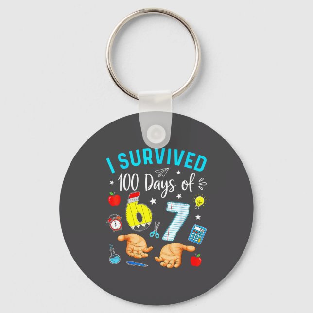 I Funny Survived 100 Days 67 Meme Key Ring (Front)