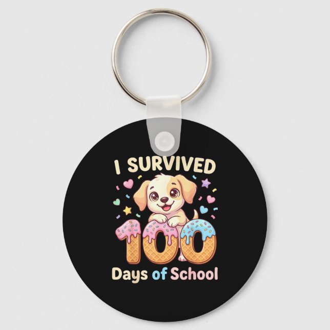 I Funny Survived 100 Days School Punny Key Ring (Front)