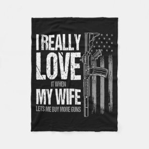 I Funny Wife Mens Gun Owner Joke Fleece Blanket