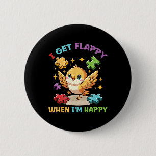 I Get Flappy When I'm Happy Cute Bird Autism Aware 6 Cm Round Badge