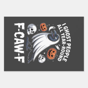 I Ghost People All Year Around F-Caw-F Halloween Wrapping Paper Sheet