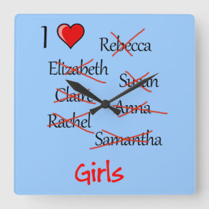 'I ♥ Girls' Square Wall Clock