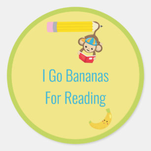 I Go Bananas for Reading Hanging Monkey Classic Round Sticker