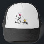 I go Both Ways Red White Wine Lover Trucker Hat<br><div class="desc">This design was created through digital art. It may be personalized by clicking the customize button and changing the color, adding a name, initials or your favorite words. Contact me at colorflowcreations@gmail.com if you with to have this design on another product. Purchase my original abstract acrylic painting for sale at...</div>