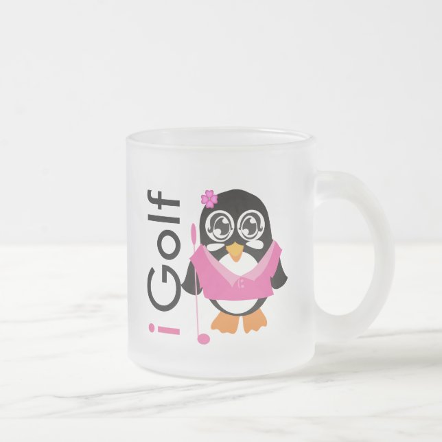 i Golf Penguin Frosted Glass Coffee Mug (Right)