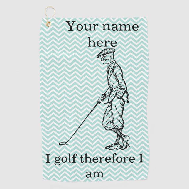 "I golf therefore I am"" Funny Personalised Towel (Front)