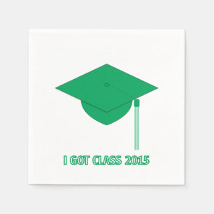 I Got Class 2015 white with green mortarboard Napkin