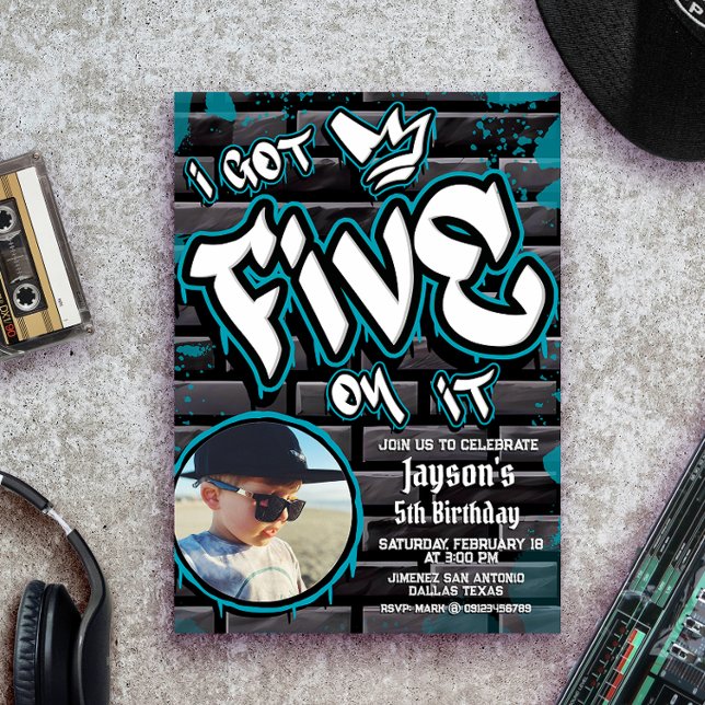 I got Five on it - Boy 5th Birthday with Picture Invitation (I Got Five on it - Boy 5th Birthday Invitation with Photo)