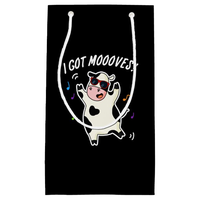 I Got Moooves Funny Dancing Cow Pun Dark BG Small Gift Bag (Front)