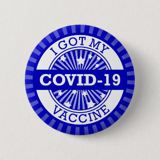 I Got My Covid 19 Vaccine Star Burst Blue 6 Cm Round Badge