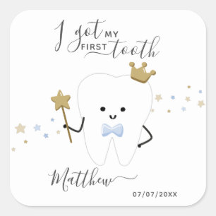I got my first tooth Baby Boy Teething Date Squar Square Sticker