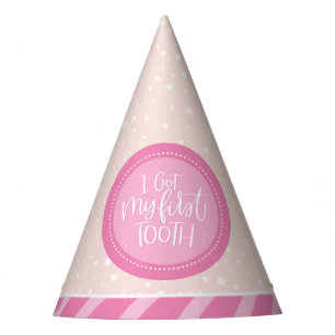 I Got My First Tooth Sign Peach&Pink Party Hat