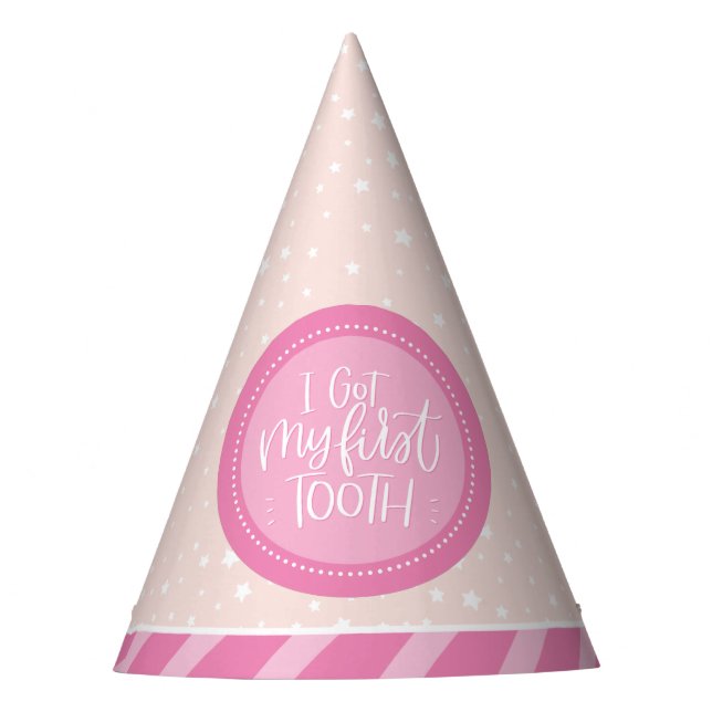 I Got My First Tooth Sign Peach&Pink Party Hat (Front)
