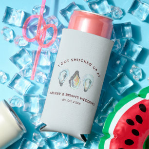 I Got Shucked Up Oyster Wedding Favor Seltzer Can Cooler