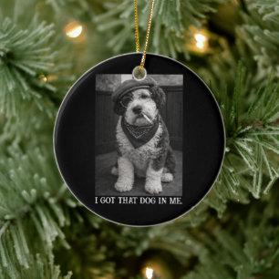 I Got That Dog In Me Funny Sheepadoodle Photo Ceramic Tree Decoration