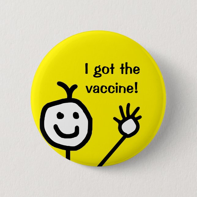 I got the vaccine cute happy face 6 cm round badge (Front)
