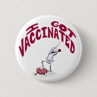 "I GOT VACCINATED" Silly Cartoon Syringe and Virus 6 Cm Round Badge