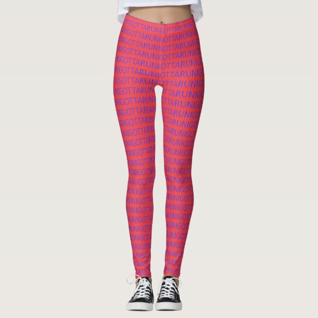 I gotta run blue on pink running leggings (Front)