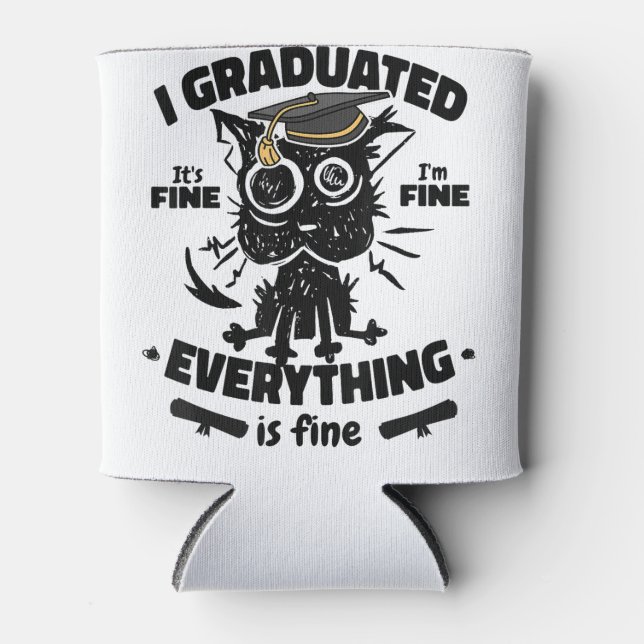 I Graduate Class Funny Black Cat Graduation  Can Cooler (Front)