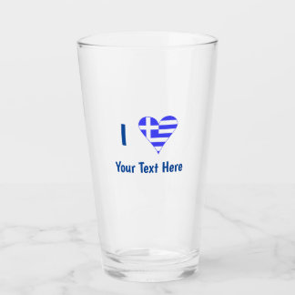 I (Greek Flag Heart) Blue Personalisation Drinking Glass