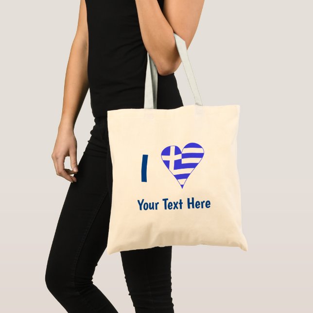 I (Greek Flag Heart) Blue Personalisation  Tote Bag (Front (Product))