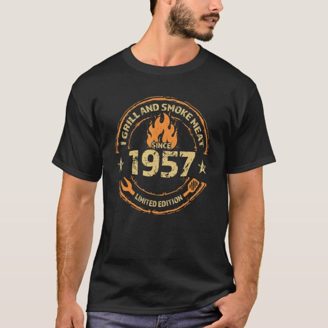 I Grill And Smoke Meat  Since 1957  65th Birthday T-Shirt (Front)