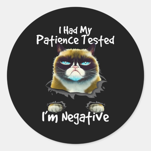 I Had My Patience Tested I'M Negative Grumpy A Cat Classic Round Sticker (Front)
