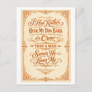 "I Had Rather Hear My Dog Bark" Shakespeare Postcard