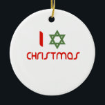 I Hanukkah Christmas green Ceramic Tree Decoration<br><div class="desc">Ornament</div>