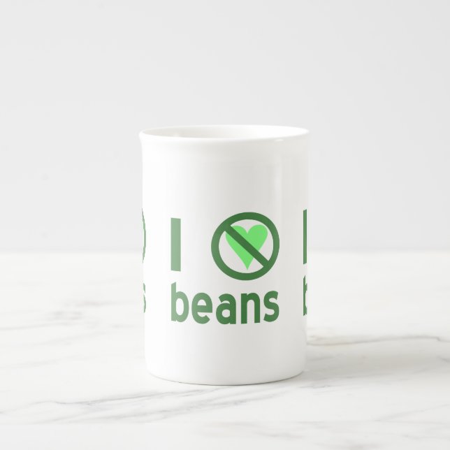 I Hate Beans Green Text Bone China Mug (Front)