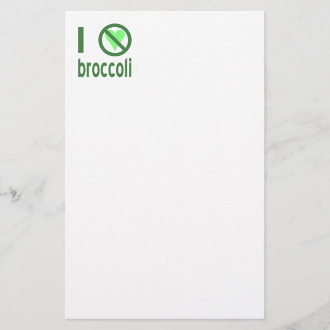 I Hate Broccoli Green Text Stationery (Front)