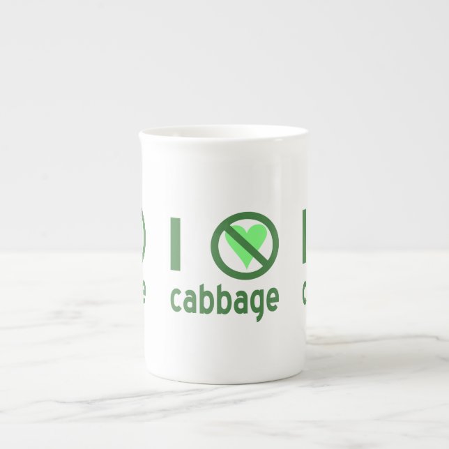 I Hate Cabbage Green Text Bone China Mug (Front)