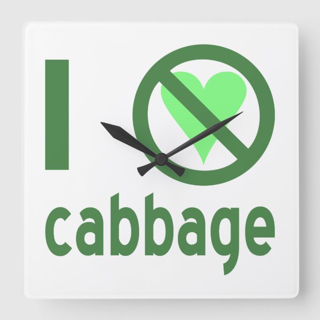I Hate Cabbage Green Text Square Wall Clock (Front)