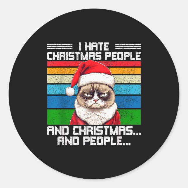I Hate Christmas Holidays Haters Black Uni-adults  Classic Round Sticker (Front)