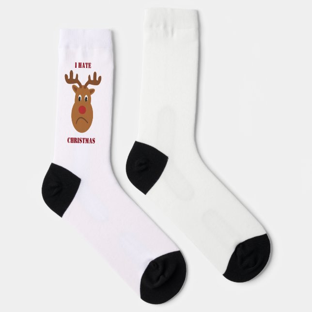 I hate Christmas sad reindeer Postcard Socks (Right)
