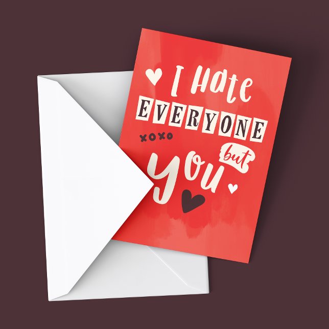 I Hate Everyone But You Card (I hate everyone but you Card mockup shown on dark background with envelope. Valentine's day card)
